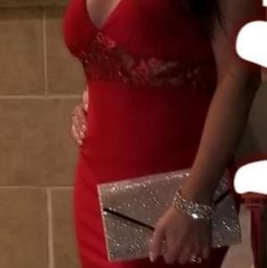 Red long evening party dress